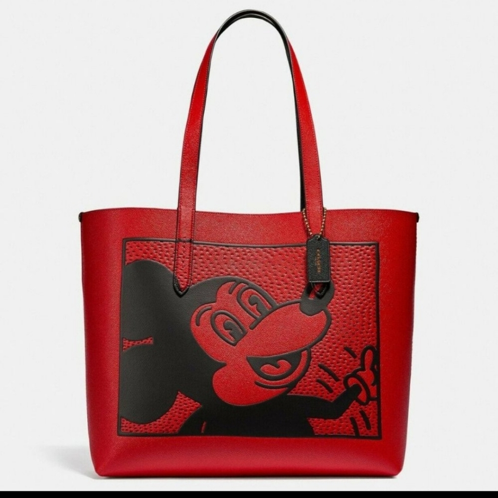 Coach Disney Mickey Mouse X Keith Haring Electric Red Leather Highline Tote